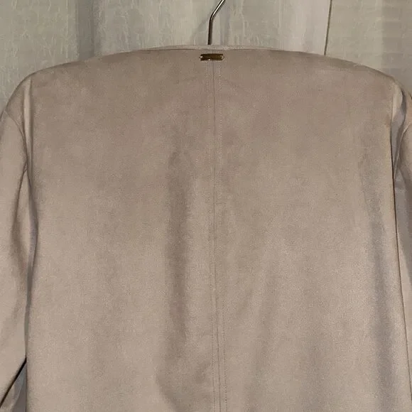 Anne Klein L Cream Micro Suede Open Front Light Professional Peplum Jacket - Picture 4 of 12